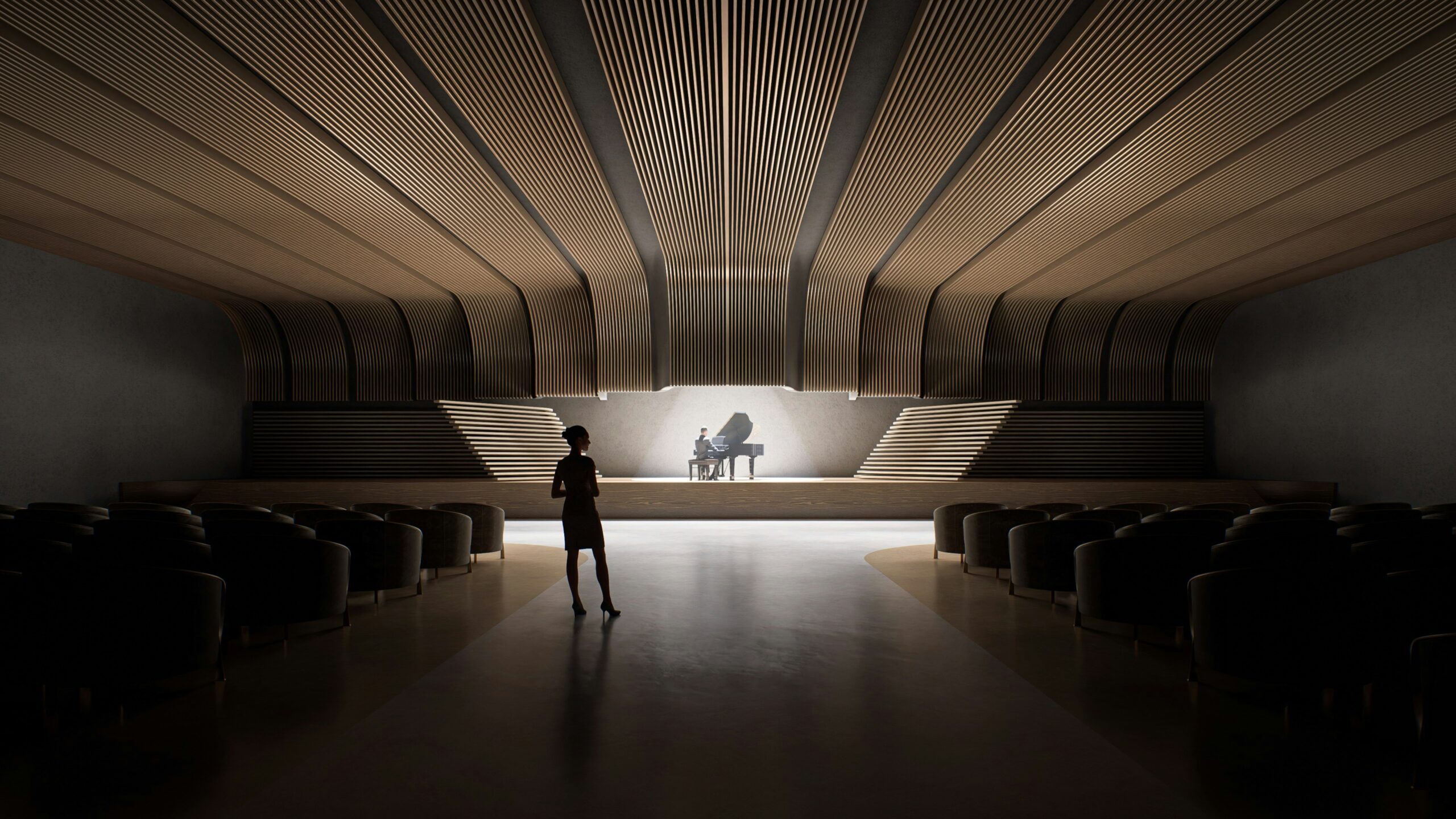 a person standing in front of a stage